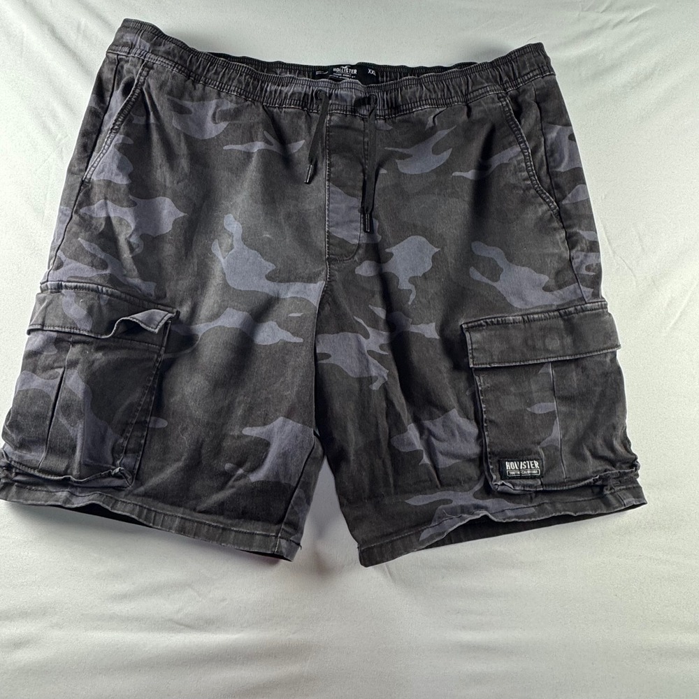 Hollister Mens XXL Blue Charcoal Camo Jogger Shorts‎ 9" Advanced Stretch Cargo
